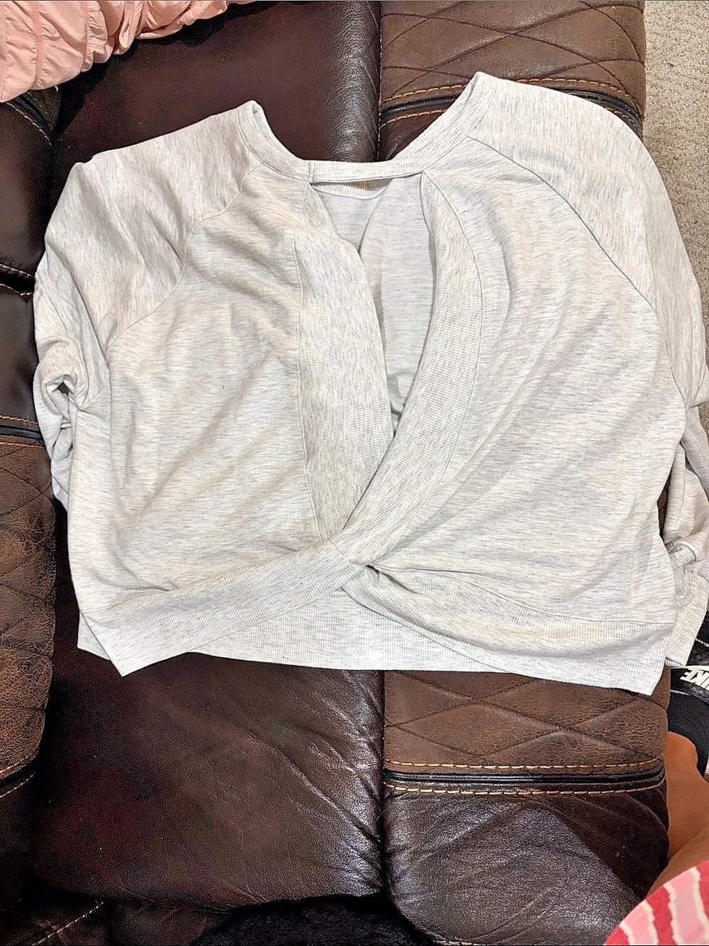 Twist Back-to-Front Pullover Long Sleeve Top in Gray